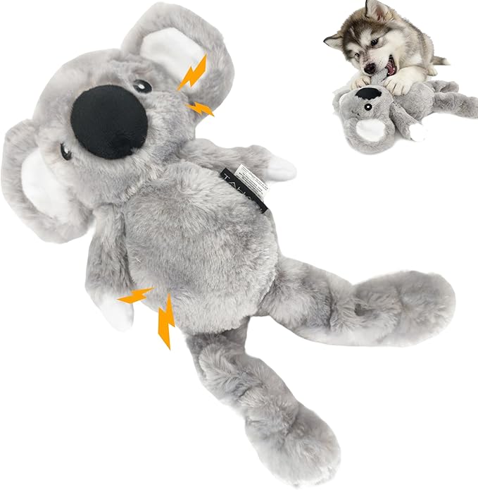 Grey Koala Plush Squeaky Dog Toy with Bungee Leg Puppy Teething Chew Toy Cute Soft Funny Indoor Outdoor Interactive Stuffed Animal Dog Toy for Small Medium Large Dogs Toy Gift 33cm/12.99in