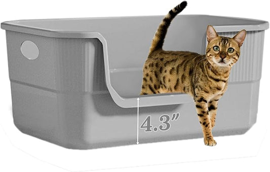Low Entry Litter Box for Kittens & Senior Cat, High Sided Kitty Litter Boxes with Handle, Anti-Splash Plastic Large Litter Tray Pan for Big Cats, Easy to Clean, 19.6" L*13.7" W*8.6" H (Grey)