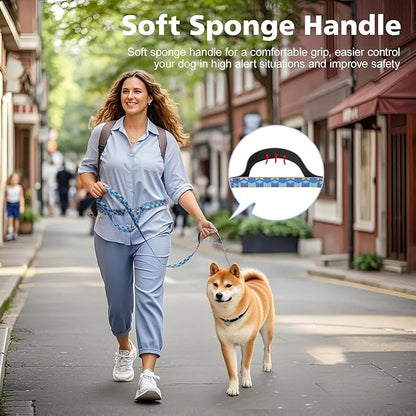 Hands Free Dog Leash, 8.5ft Adjustable Hands Free Leash for Medium Dogs, Versatile Handheld Crossbody Waist Lead with 3 Rings, for Running Jogging Walking, Sponge Handle, Geometric Blue