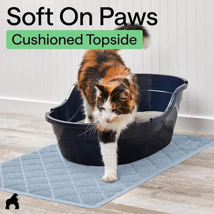 GORILLA GRIP Cat Litter Box Mat, Cushioned Coil Mesh Litter Trapping Mats, Scatter Control Supplies for Less Mess, Phthalate Free, Ultra Deep Catch Grooves, Rinse or Vacuum to Clean, 24x17 Light Blue