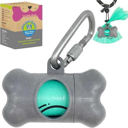 Dog Poop Pickup Bags Holder Dispenser with Standard-Sized Leak-Proof Scented Doggy Waste Bags and Carabiner with Safety Lock&Fastener Never Loose on Leash Lead Again (1 Holder 15 Bags, Grey)