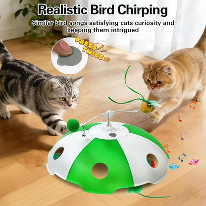 Cat Toys Rechargeable, Interactive Cat Toys for Indoor Cats, Touch Activated, Moving Feather, Bird Chirping, 6 Holes Maze Mouse Catching Game