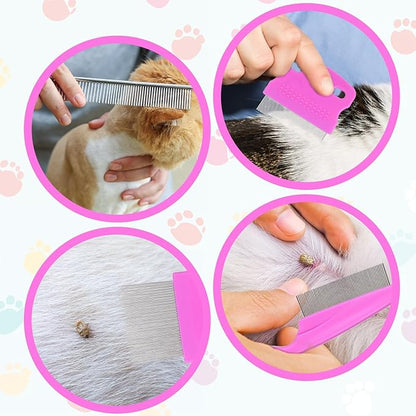 6 Pack Pet Fine Wide Tooth Comb Set Dog Cat Grooming Combs Professional Tear Stain Remover Dematting Comb Stainless Steel Dog Eye Combs for All Types of Small Medium Large Pets