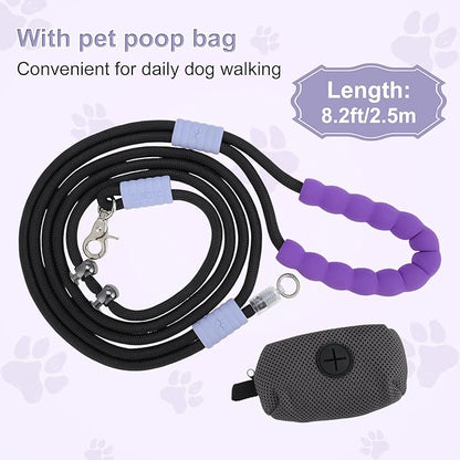 Hands Free Dog Leash, Adjustable Waist Leash with Car Seatbelt & Reflective Strips, for Jogging Hiking, Includes Poop Bag Pack, Black Purple