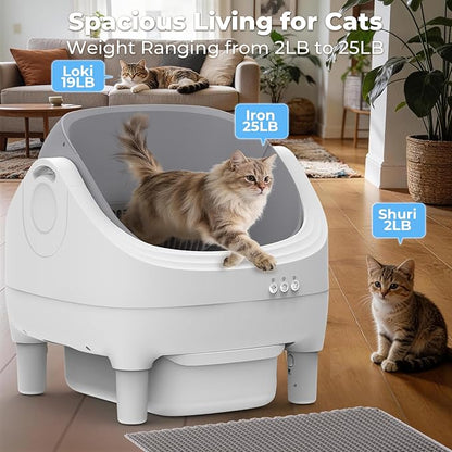 Automatic Litter Box Self Cleaning Cat Litter Box APP Control Smart Open Top Design Electric Odor Free Anti Pinch Safety Litter Box for Multiple Cats Large 10L Ultra Quiet