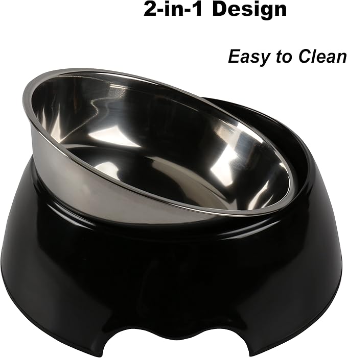 M&BGWPP Melamine Plastic Dog Food Bowl, Non Skid Base，Anti-Slip Pet Feeder Bowls, 2-in-1 Removable Stainless Steel Pet Feeder Holder for Dogs and Cats (28oz 8.66in*2.83in, Black)