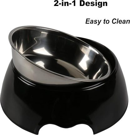 M&BGWPP Melamine Plastic Dog Food Bowl, Non Skid Base，Anti-Slip Pet Feeder Bowls, 2-in-1 Removable Stainless Steel Pet Feeder Holder for Dogs and Cats (28oz 8.66in*2.83in, Black)