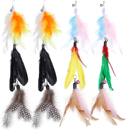 12 Pack Cat Wand Refill Cat Feather Toys Refills with Bells Feathers Toy Natural Feather Replacement for Exercise Play Vibrant Wand Attachments Safe Cats Toy Accessories for Bored Indoor