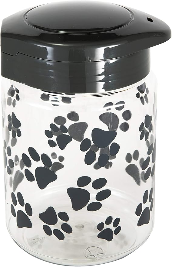 Lixit® Dog Treat Plastic Jar - Airtight Food and Treat Storage Jars for Dogs, Cats, Small Animals and Birds - Made in USA (Paw Prints - Gray, 64 Ounce (Pack of 2))