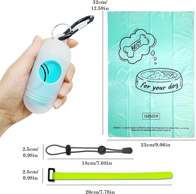 2 Pack Dog Poop Bag Holder with 2 Rolls of Blue Leak-Proof Dog Waste Bags Poop Bag Dispenser with Leash Clip Key Ring (Clear, 1 Holder 135 Bags)