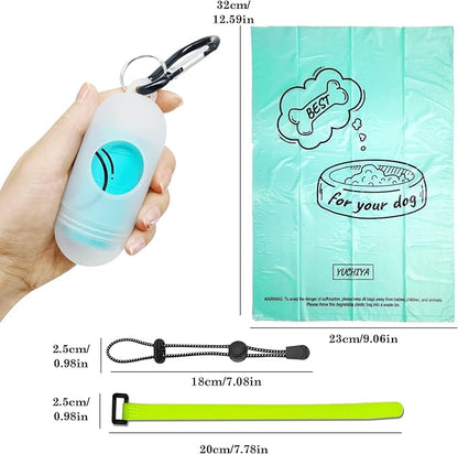 2 Pack Dog Poop Bag Holder with 2 Rolls of Blue Leak-Proof Dog Waste Bags Poop Bag Dispenser with Leash Clip Key Ring (Clear, 1 Holder 135 Bags)