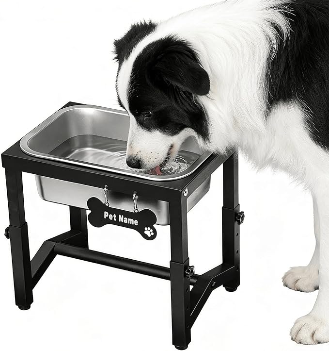 1.2 Gallon Elevated Large Dog Water Bowl, 4 Adjustable Height 7.8'',9.2'',10.6'',12''Raised Stainless Steel Bowl Stand for Small/Medium/Large Breed, Metal Dog Feeding Station for Relief Joint Pressure