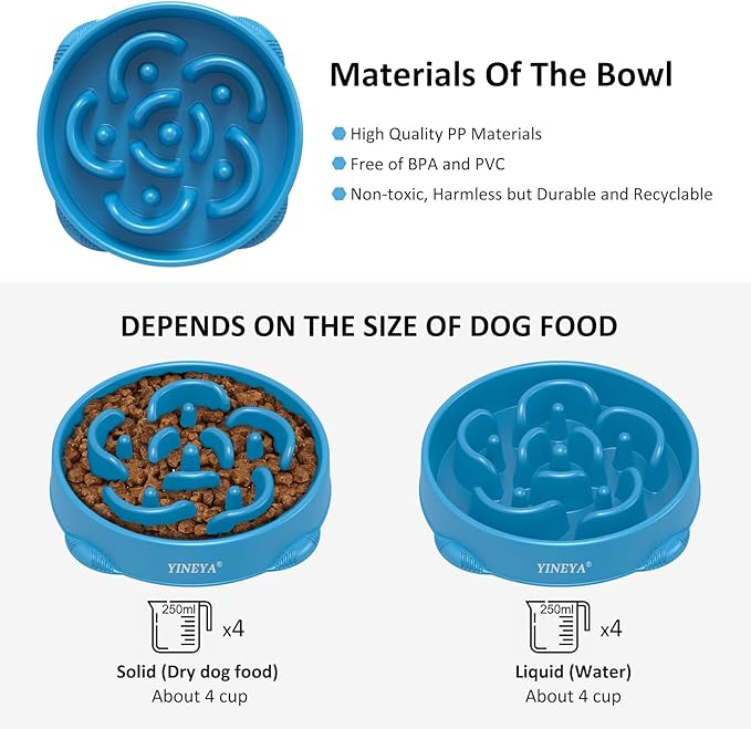 4 Cups Slow Feeder Dog Bowls Large Breed, Anti-Choking Pet Supplies, Maze Dog Food Bowl, Puzzle Feeder That Slow Down Eating 2PCS