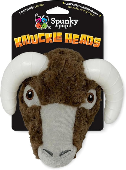 Spunky pup Knucklehead Durable Dog Toy - 2-in-1 Plush & Chew Toy for Aggressive Chewers, Chicken-Flavored Dental Chew, Durable Double-Stitched Squeaker- Ram