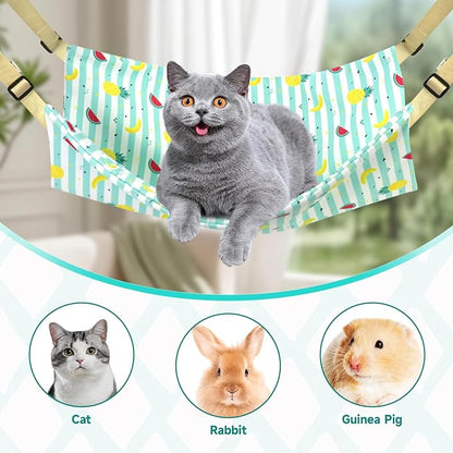 Andiker Cat Hammock for Cage Hanging, Reversible Kitten Cage Hammock with Metal Hooks for Cats for Sleeping and Playing, 22 * 18 in Double-Layer Hanging Cat Bed to Hang in Cages (Blue, L)