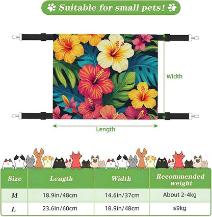 Hawaiian Colorful Flower Print Cat Hammock with Adjustable Straps, Pet Cage Hanging Bed for Cats,Ferret,Puppy,Small Animals