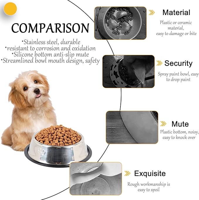 Hamiledyi Stainless Steel Dog Cat Bowl with Rubber Base 4 Pack Pet Feeder and Water Bowls Stackable Non-Slip Puppy Dishes for Small Medium Animals Kitten Rabbit