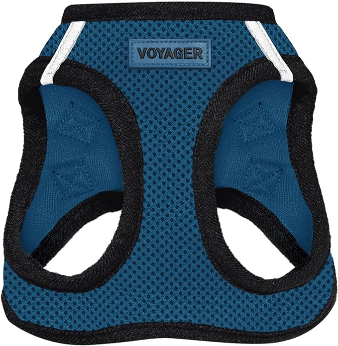 Best Pet Supplies Voyager Step-in Air Harness - All Weather Mesh, Reflective, No Pull Harness for Dogs, Cats - Secure with Hook & Loop Fastener, Buckle, Double D-Rings - Blue/Black Trim, S