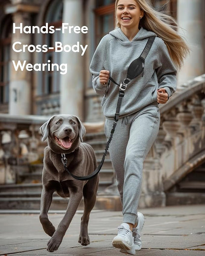 MIDOG Multifunctional Dog Leash Hands Free for Large Dogs - Adjustable Waist Leash with Zipper Pounch& Bungee Cord for Jogging/Running/Walking(4-7FT,Black)