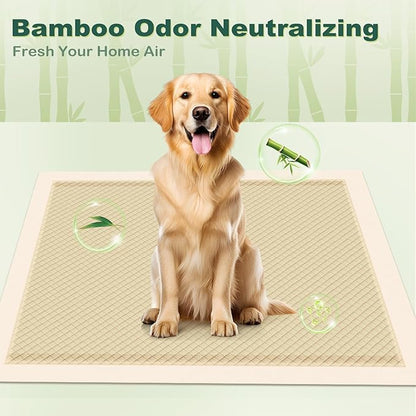 MIZOK 100 Counts Pee Pads for Dogs 36"x36", Bamboo Dog Pads Extra Large Super Absorbent & Leak-Proof, 4-Corner Adhesive Tabs, Wee Wee Pads for Dogs Superior Odor Protection, Jumbo