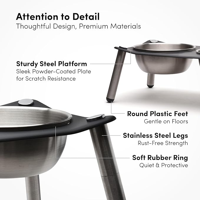 Adjustable Elevated Dog Bowl 56 fl oz Stainless Steel Bowls