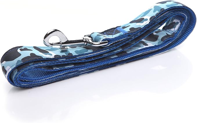 Heavy Duty Dog Leash, 4 FT/ 6 Feet Long, 1 Inch Wide, Nylon Camouflage Dog Leash for Small and Medium Dogs (5 FT, Blue)