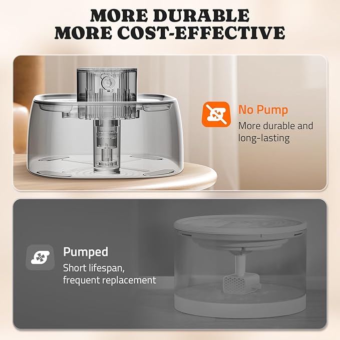 Pumpless Cat Water Fountain Stainless Steel, Automatic Cordless Cats and Dogs Water Dispenser 108oz/3.2L, Pawtners Battery Operated Pet Fountain with Smart Indicator &150° Motion Sensor