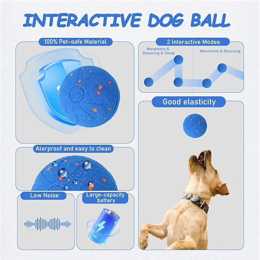 Interactive Dog Ball Toy, Automatic Motion Activated Smart Rolling & Bouncing Ball, USB Rechargeable Durable E-TPU Material Pet Toy for Small Medium Large Dogs, Boredom Relief & Exercise -- Blue