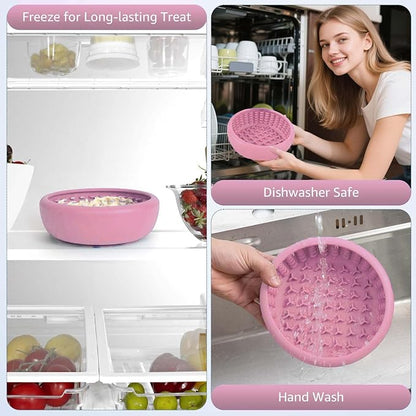 Dog Lick Bowl, ZOURYNUA Non-Slip Slow Feeder Dog Bowls, Enrichment Licking Mat for Distraction, Anxiety Relief Treat Dispenser Freezer, BPA Free Silicone & Dishwasher Safe (Pink, Small)