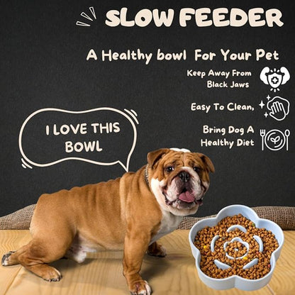 Slow Feeder Dog Bowls Ceramic, Slow Bowl, Slow Eating Healthy Design for Small Medium Size Dogs, Dog Dishes to Slow Down Eating,Anti Gulping (Light Blue, Small)