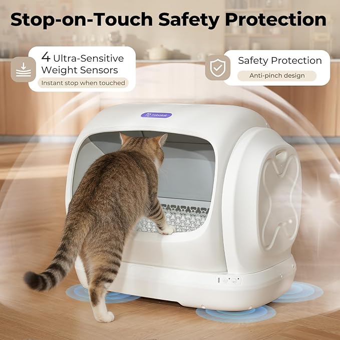 Robotail Self Cleaning Cat Litter Box,106L XXXL Extra-Large Space Automatic Cat Litter Box for Large Cats, Open Top Automatic Cat Box Self Cleaning with APP, Safety Sensor, Anti-Pinch Patent