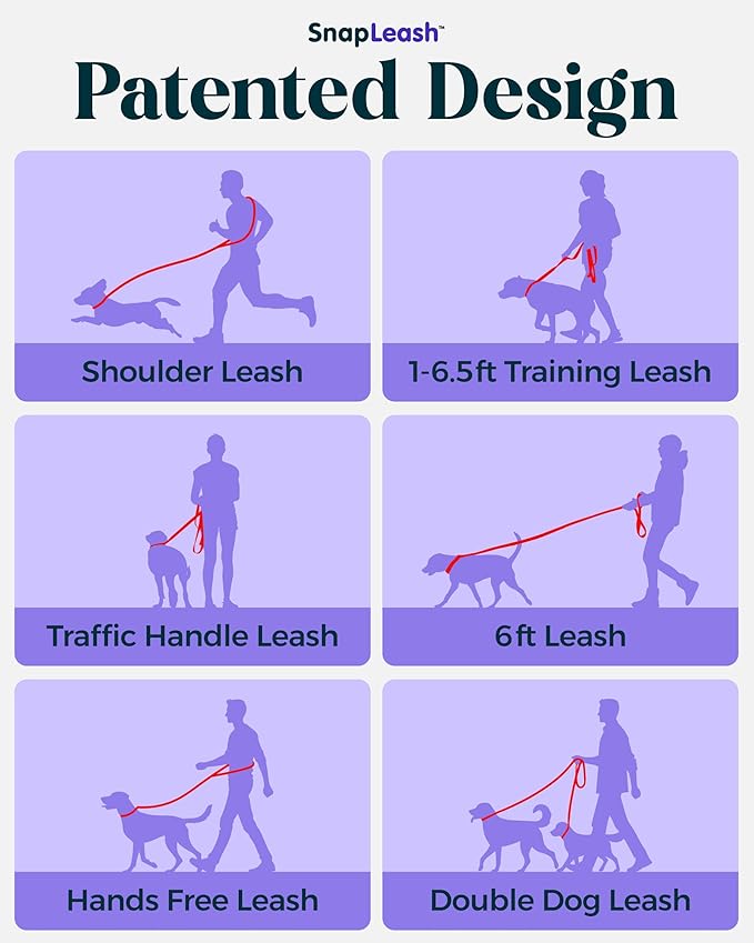 Hands-Free Dog Leash Training Running Snapleash, Waist & Shoulder Lead for Walking, Traffic Lead, Dual Pet Leash Adjustable for Large, Medium and Small Dog Breeds (RED, Large (1in x 7.5ft))