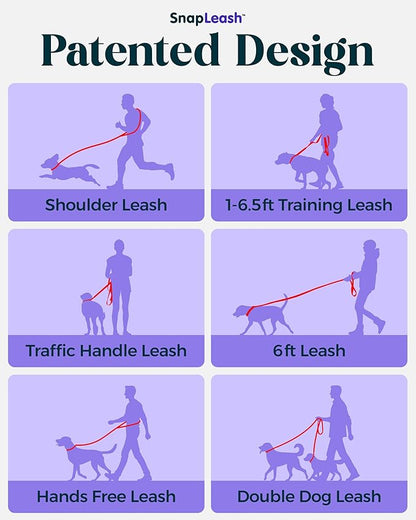 Hands-Free Dog Leash Training Running Snapleash, Waist & Shoulder Lead for Walking, Traffic Lead, Dual Pet Leash Adjustable for Large, Medium and Small Dog Breeds (RED, Large (1in x 7.5ft))