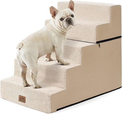 Dog Stairs for Small Dogs, 17.7" Extra Wide Detachable Pet Stairs for Couch and Bed, 23.6" H Non-Slip Dog Steps for Puppies and Old Cats, 17.7x29.5x23.6 inch, Beige