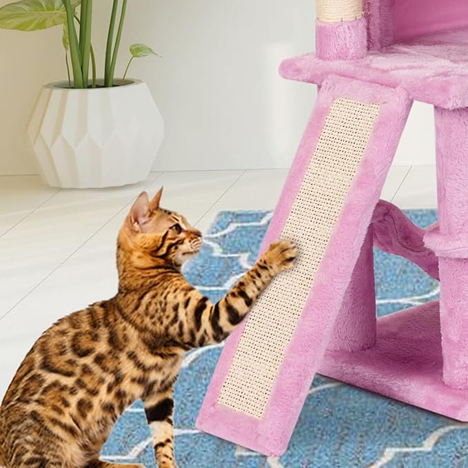 MIAO PAW Pink Cute Cat Tree for Indoor Cat Tower with Scratching Post Modern Activity House Hammock Hanging Ball Condo with Board