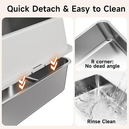 2 Pack XL Stainless Steel Litter Box with High Sides Shield for Multi Cat, Extra Large Tall Wall Open Top Deep Metal Pan for Big Cats, Anti-Leak Non-Stick Odor Control, 2 Scoops Included, Gray