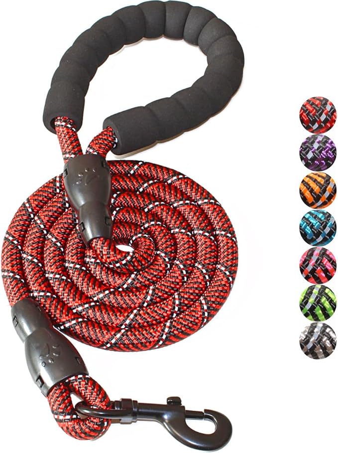 BAAPET 2/4/5/6 FT Dog Leash with Comfortable Padded Handle and Highly Reflective Threads for Small Medium and Large Dogs (5FT-1/2'', Black Red)