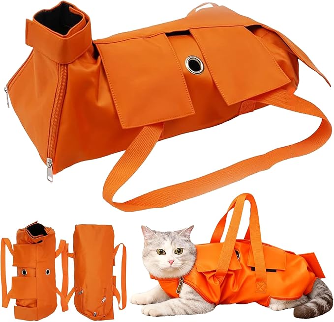 Waterproof Cat Grooming Restraint Bag - Anti-Scratching for Claw Care & Nail Trimming, Ideal for Cat Medical Examination (Orange, S)