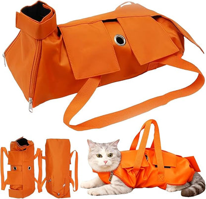 Waterproof Cat Grooming Restraint Bag - Anti-Scratching for Claw Care & Nail Trimming, Ideal for Cat Medical Examination (Orange, M)