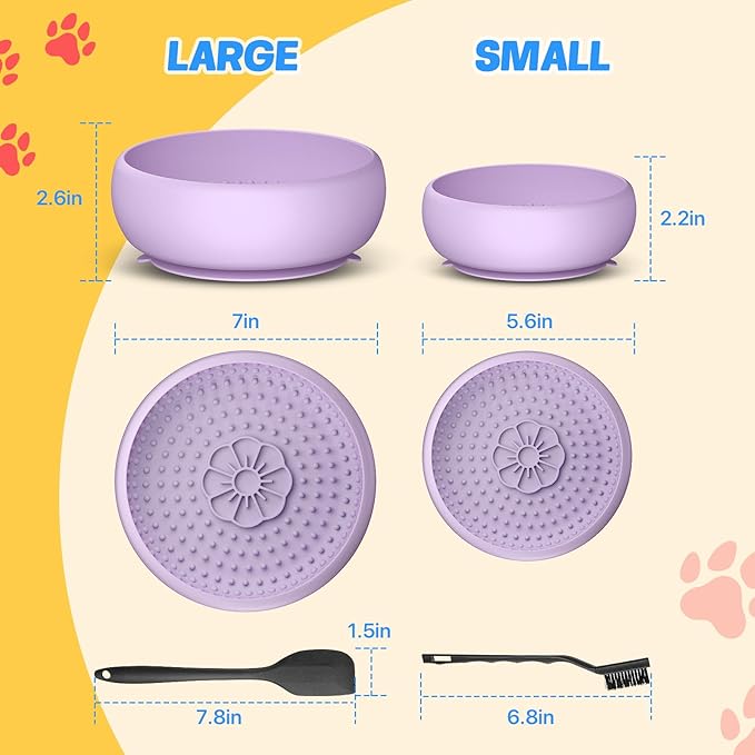 Pawinner 2 Pack Dog Lick Bowl, Freeze Lick Mat for Dogs, Non-Slip Slow Feeder Licking Bowl with Suction Cups, Food Grade Silicone, Enrichment Puzzle Feeder for Distraction(Purple)