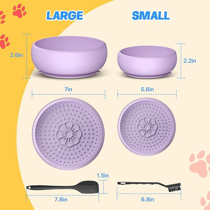 Pawinner 2 Pack Dog Lick Bowl, Freeze Lick Mat for Dogs, Non-Slip Slow Feeder Licking Bowl with Suction Cups, Food Grade Silicone, Enrichment Puzzle Feeder for Distraction(Purple)