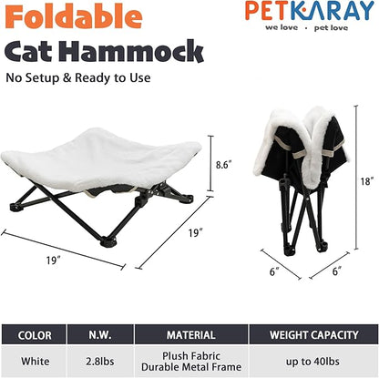 PETKARAY Foldable Elevated Cat Bed, Fluffy Kitty Lounge Furniture with Metal Frame, Raised Cat Hammock Chair for Indoor Cats
