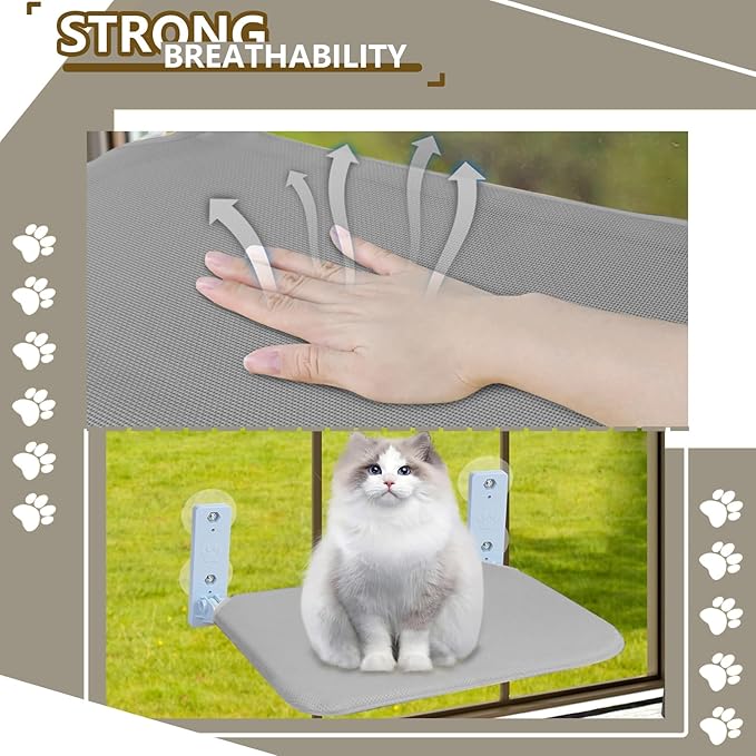 Cat Window Perch Seat Hammock, Foldable Hammock with 4 Strong Suction Cups, Easy to Assemble and Cat Wand,Gray