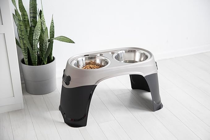 Petmate Easy Reach Pet Diner Elevated Dog Bowls 2 Sizes 2 Polished Colors, Black/Pearl Tan, Large (23479), Made in USA