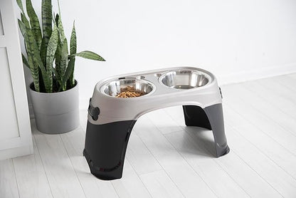 Petmate Easy Reach Pet Diner Elevated Dog Bowls 2 Sizes 2 Polished Colors, Black/Pearl Tan, Large (23479), Made in USA