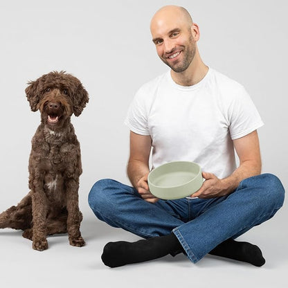 Should We Go? Dog Water Bowl - The Perfect Dish No-Spill, Less Mess Non-Tippable Water & Food Bowl, Pure Silicone with Suction Cup Fits 5 Cups 7.5" Across x 2.25" Tall, Ideal for All Pets, Medium-Sage