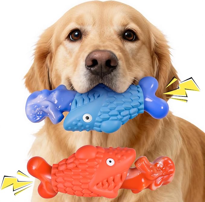 Tough Dog Toys for Aggressive Chewers: 2 Pack Indestructible Dog Toys to Keep Them Busy, Tough Chew Toys for Large Dogs, Nylon & Rubber Dog Chew Bones, Squeaky Dog Toy for Large Breed