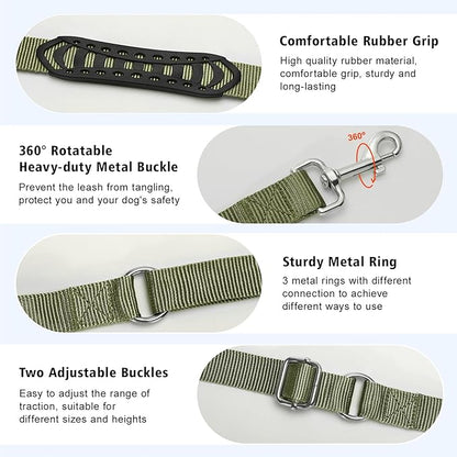 Hands Free Dog Leash, 8.5ft Adjustable Hands Free Leash for Medium Dogs, Versatile Handheld Crossbody Waist Lead with 3 Rings, Easy Adjust for Running Jogging Walking, Sponge Handle, Army Green
