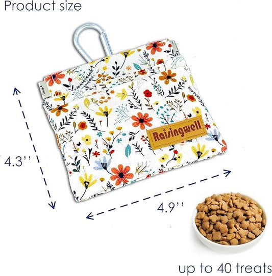 Raisingwell Dog Treat Pouch, Small Cotton Pocket Sized Training Holder, Hand Free Walking Funny Bag with Carabiner, Self-Closing Pet Feed Snack Reward, Behavior Aids for Puppy Travel or Outdoor Use