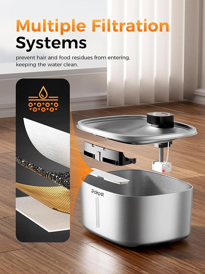 Water Fountain for Dogs Home Outdoor Multi-Pet Stainless Steel 10L/2.64gal Wireless Large Dogs Motion Sensor Dispenser Filtered Cordless Bowl Waterer -Wireless Stainless Steel&1Filters